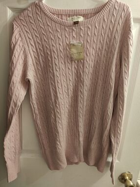 Nwt Sonoma Light Pink Cable-Knit Crewneck Sweater, Large